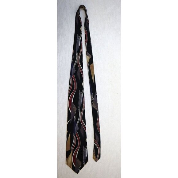 CORNERSTONE - MEN'S BLACK RED BEIGE GEOMETRIC PRINT NECKTIE - Picture 3 of 6